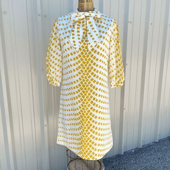 Authentic 1960s R&K Originals Mod Shift Dress, Bow, Puff Sleeves, Twiggy - Picture 1 of 10
